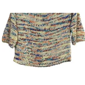 Zara Chunky Knit Relaxed Sweater 3/4 Sleeve Scoop Back S Multicolorfull Cream thumbnail 3