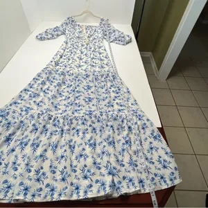 Love‎ Colette Off The Shoulder Maxi Dress Blue White Floral Womens Size Medium thumbnail 9