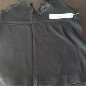 Lace-Trim Ribbed Tank Top - Black size M thumbnail 3