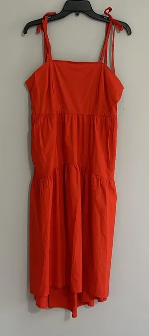Who What Wear Womens Tiered Boho maxi Dress Size M Orange Striped Peasant Gypsy thumbnail 1