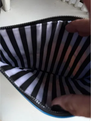 Marc Tetro Pug Dog Blue Vinyl Zip Pouch with Striped Lining thumbnail 4