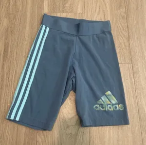 adidas Navy Blue Bike Shorts with Light Blue Stripes thumbnail 1