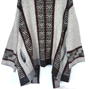 Zara Knit Oversized Sweater Jacket Chunky Slouchy Duster Burgundy Gray Small S thumbnail 8