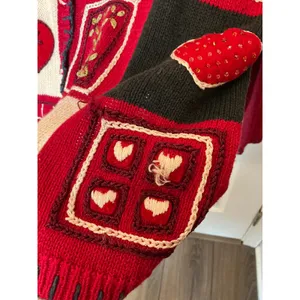 Vintage Heirloom Collectibles Wool Blend Valentines Cardigan XL Red/White thumbnail 6