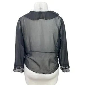 Aritzia Wilfred Black Long Sleeve Chiffon Sheer Ruffles Tie Front Blouse Top XL thumbnail 3