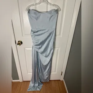 Katie May Bita Strapless Satin Gown in Celestial Blue M thumbnail 4