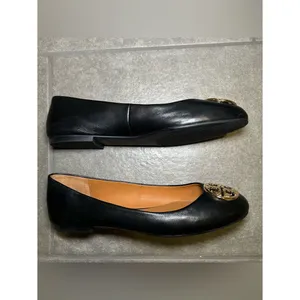 Tory Burch Black Leather Gold Logo Slip On Ballet Flats Women’s Shoe Size 8 thumbnail 5