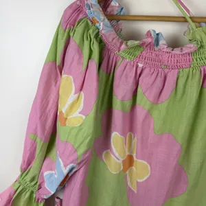 Sabo Skirt NWT Blair Puff Dress Sizs‎ XS Floral Off Shoulder Colorful Coastal Vacation thumbnail 3
