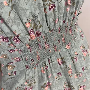 Vintage Floral Dress Shell Buttons Shirred Smocked Midi Cottagecore Summer Fall thumbnail 8