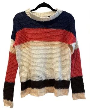 Ambiance Crewneck Knit Long Sleeve Sweater Blue White Orange Stripes Size‎ Large thumbnail 1