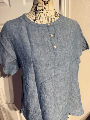 NWOT Orvis 100% Linen Henley relax fit button placket Light Blue Shirt Sz M minimalist thumbnail 2