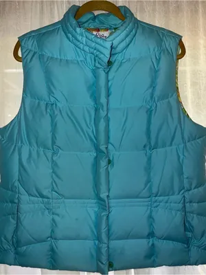 Lilly Pulitzer Puffer Vest Sz XLTeal Blue Down Filled Full Zip Snap Pockets thumbnail 1
