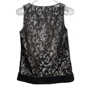 Tory‎ Burch Metallic Leopard Print Jacquard Sleeveless Top Pewter Black Size 2 thumbnail 3