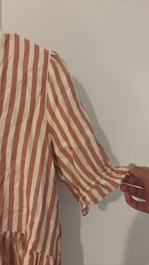 Madewell Blouse Pink Striped White Ruffle Bottom Medium thumbnail 4
