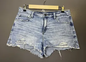 Aerie Denim Shorts Womens Medium Blue Distressed Cutoff Raw Hem Elastic Waist thumbnail 1