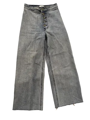 High-Rise Wide Leg Button-Fly Jeans in Faded Blue thumbnail 1