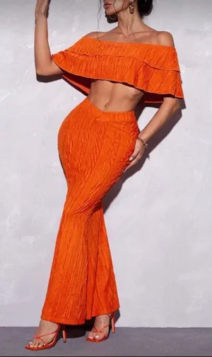 Elegant Orange Women's Top & Skirt Set thumbnail 1