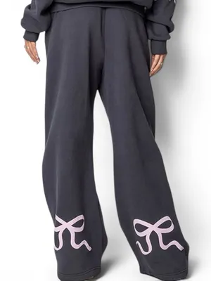 Edikted Bonney Bow Wide Leg Gray Sweatpants Women’s Size Medium thumbnail 1