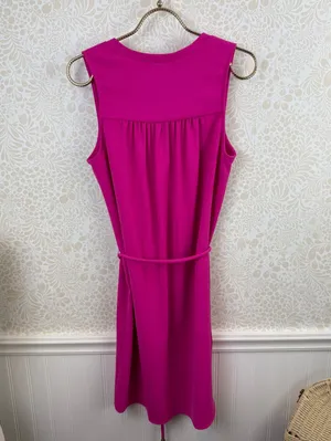 Amanda Uprichard Bright Pink Sleeveless V-Neck Tie Shift Dress - Size - Small thumbnail 3