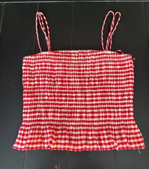 H&M Red and White Gingham Smocked Crop Cami thumbnail 1