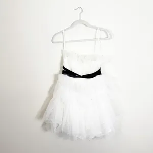 NWT Anthropologie Maeve Tiered Strapless Tulle Pearl Belted Mini Dress White 8 thumbnail 6