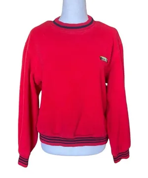 LL Bean Vintage Sherpa Crewneck Red Sweatshirt Womens Size Large thumbnail 1