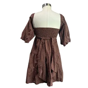 Faithfull the Brand Eryn‎ Mini Dress Brown & White Polka Dot Puff Sleeve Sz 4 thumbnail 5