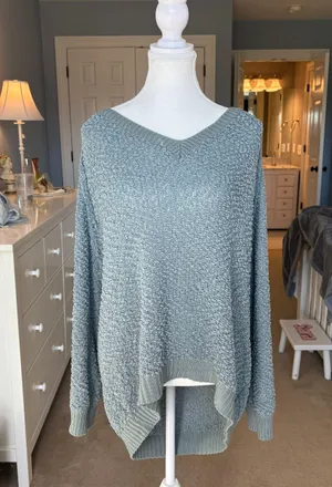 Listicle Fuzzy Light Teal Sweater thumbnail 1