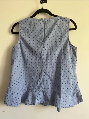 Tommy Hilfiger Blue 100% Cotton Gingham Plaid Embroidered Top Large Coastal thumbnail 6