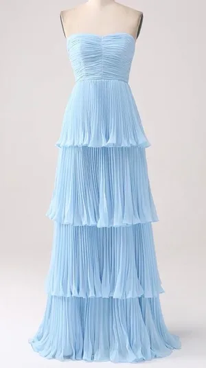 Zapaka strapless light blue maxi dress thumbnail 1