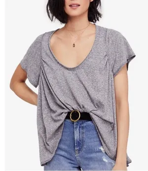 Free People We the Free | Nori Drapey Scoop Neck Short Sleeve T-Shirt Gray Sz XS thumbnail 1