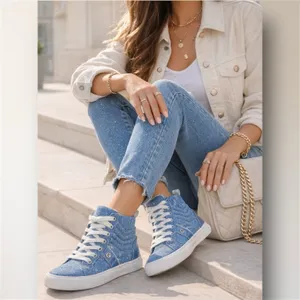 GBG Los Angeles Womens 7 Blue Sparkle Denim High Top Sneakers Quilted Y2K Retro‎ thumbnail 4