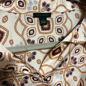 Ann Taylor Cream and Brown Notched Collar Button Down Shirt thumbnail 2