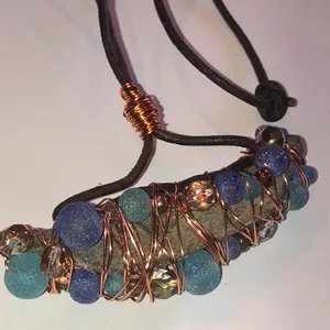 Vintage Beaded Copper Wire Wrapped Unique Boho Pendant Necklace thumbnail 2