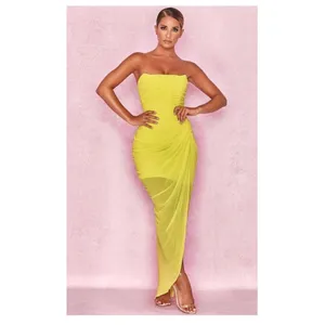 House Of CB Paloma Maxi Dress Yellow Strapless Draped Chiffon Size Small Corset thumbnail 3