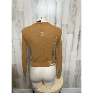 Windsor Mustard Brown Knit Sweater Size M Distressed Hole Detail Long Sleeve thumbnail 3