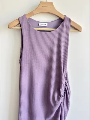 Gilli Ribbed Midi Dress Lavender Side Ruched Sleeveless Bodycon Size L thumbnail 2