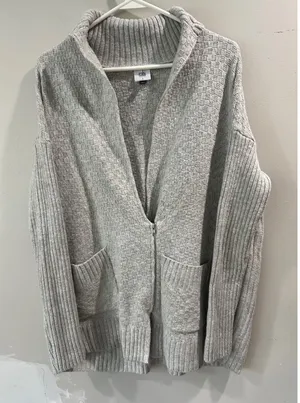 Cabi Grey Knit Zip Up Cardigan Sweater Mock Neck Basketweave Smll thumbnail 1