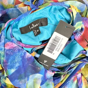 Lulus Jeniah Blue Multi Abstract Print Drop Waist Maxi Dress Formal Medium NWT thumbnail 8