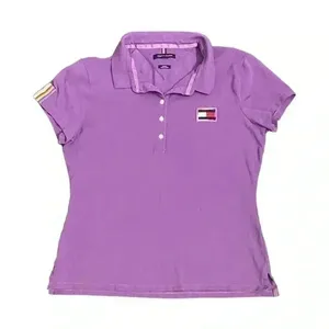 Tommy Hilfiger Women M Slim Fit Stretch Pride Flag Polo Short Sleeve Purple Y2K‎ thumbnail 1