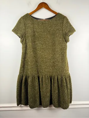 New Anthropologie Maeve Green textured drop waist dress size medium thumbnail 1