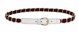 Gucci White Leather Gold Chain Web Belt Women Size 85/34 thumbnail 1