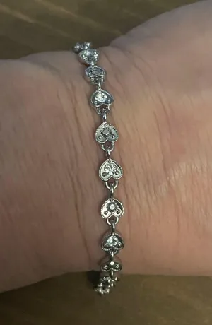 RN Signed Rhinestone Heart Link Bracelet Silver thumbnail 6
