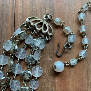 Silver Glass Beaded Statement Bib Necklace, Vintage Elegant Gift for Water Signs thumbnail 5