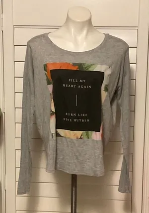 Bella Canvas Gray Long Sleeve Top with Floral Graphic thumbnail 1