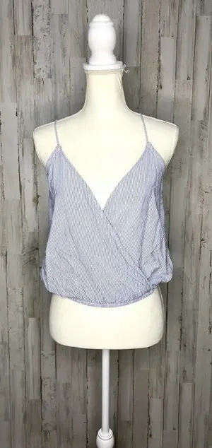 Brandy Melville Women's OSFM Blue/White Striped Wrap Cropped‎ Tank Top thumbnail 1