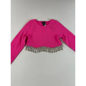 Sincerely Jules Crop Top Size S Pink Rhinestone Fringe Long Sleeve New With Tag thumbnail 4