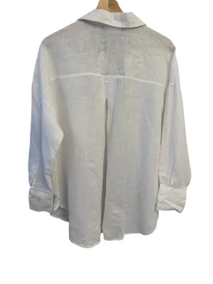 Zara White 100%Linen women's Long Sleeve Button Down Shirt Small NWT 8372/034 thumbnail 4