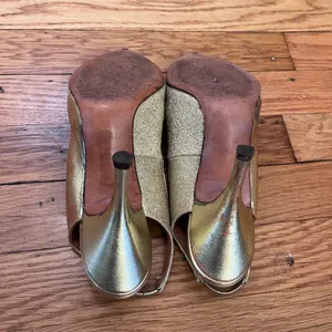 Vintage Life Stride Gold Glitter Slingback Pointed Toe Heels Size 7 AA Narrow thumbnail 7