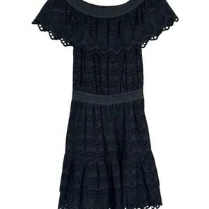 Love Shack Fancy Black Lace Off Shoulder Mini Dress Womens XS Whimsigoth Boho thumbnail 3